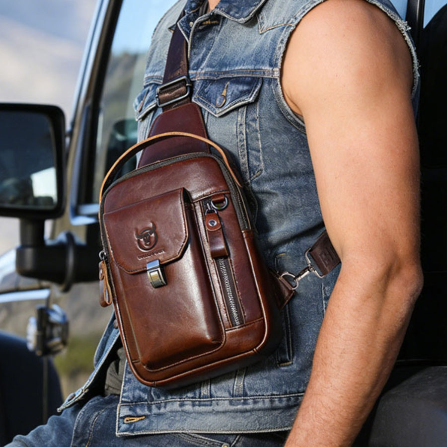 Men's Cowhide Shoulder Crossbody Bag | Vintage Leather Sling Pack