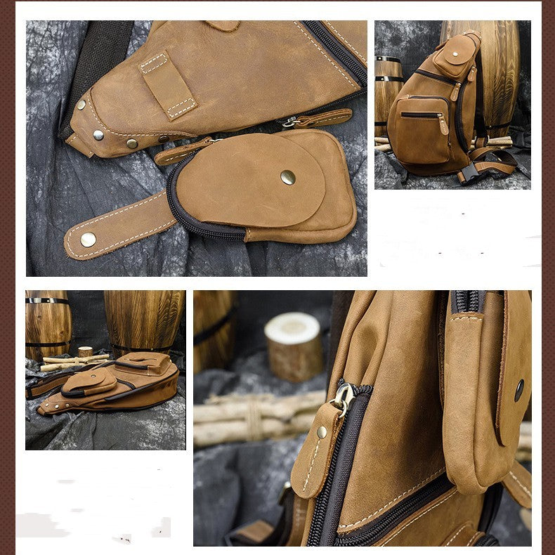 Retro Crazy Horse Leather Men's Chest Bag | Vintage Crossbody Sling