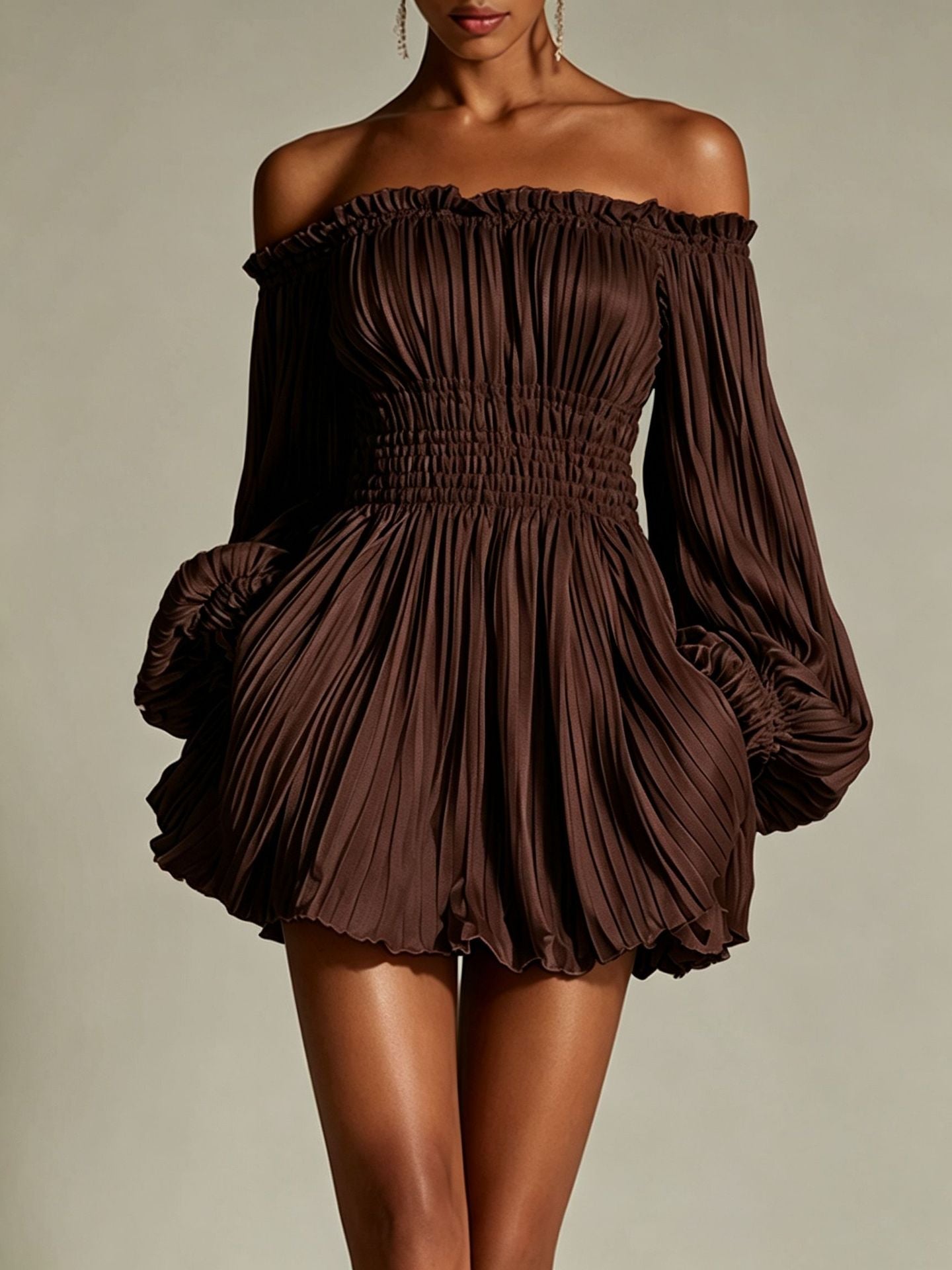 The Silhouette Luxe: Off-Shoulder Pleated Mini Dress-Blackorvani