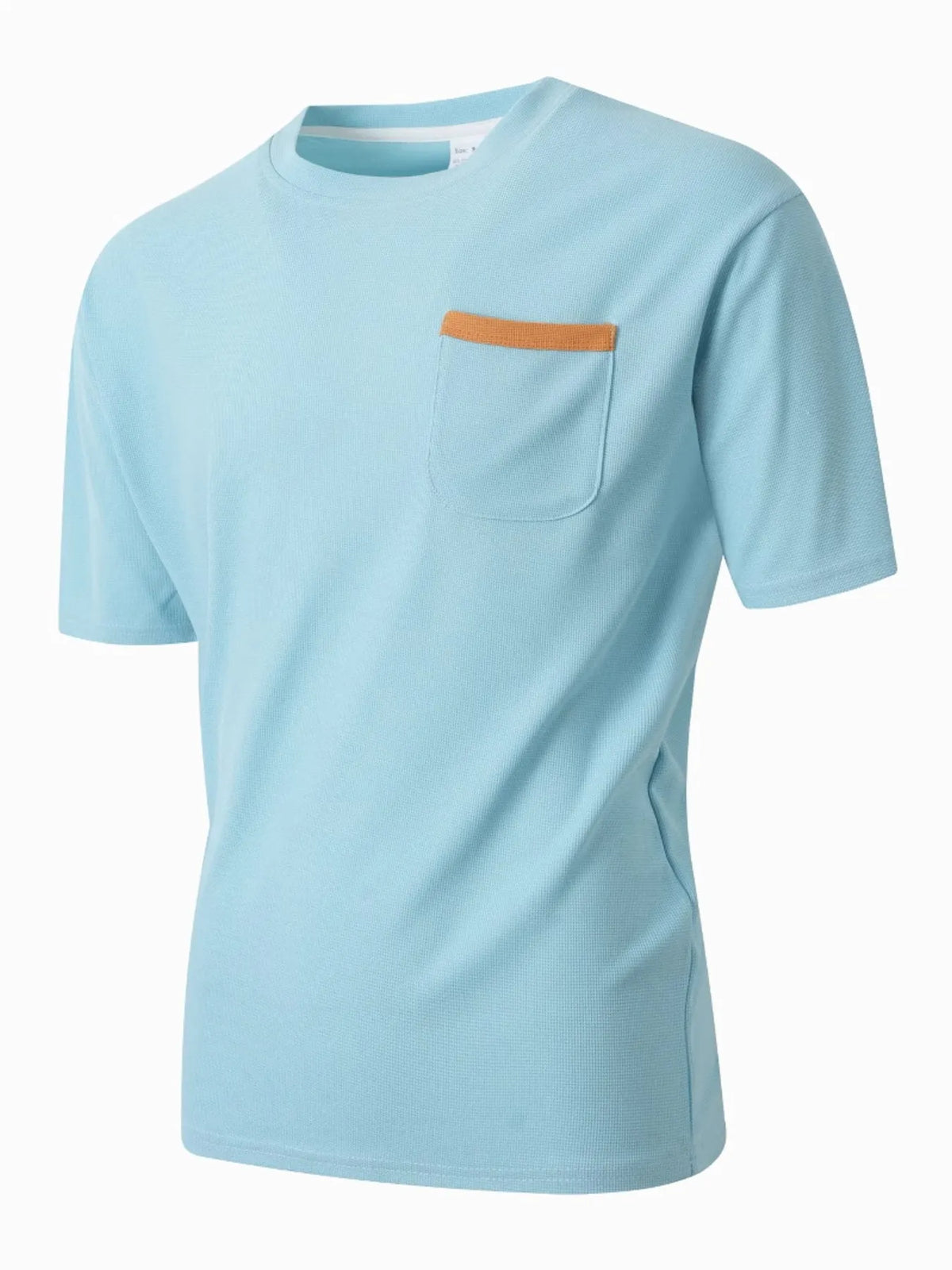Light blue t-shirt with a brown pocket on a white background