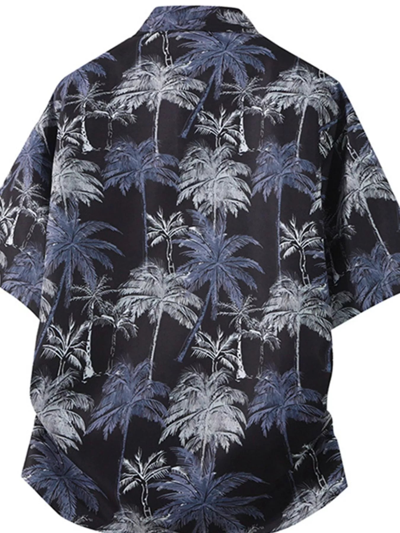 Black shirt with palm tree pattern on a white background