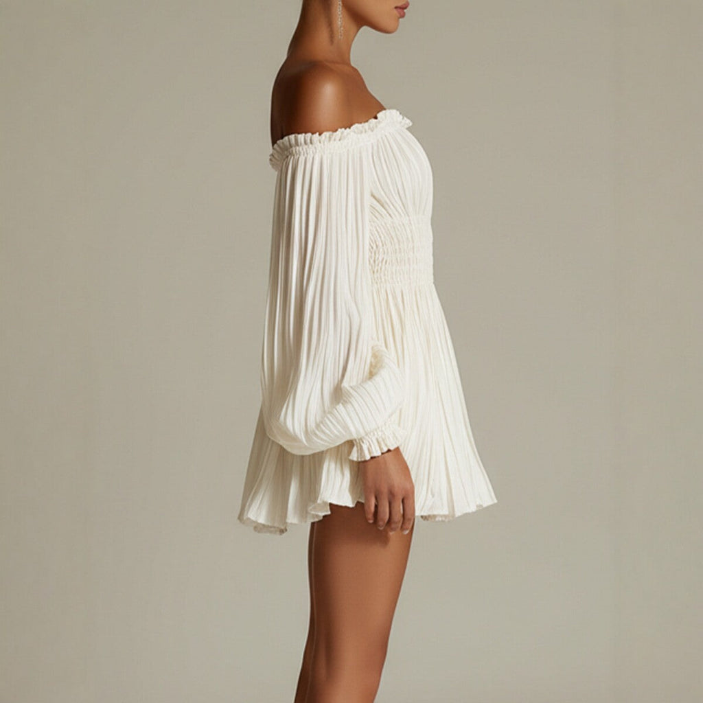 The Silhouette Luxe: Off-Shoulder Pleated Mini Dress-Blackorvani