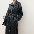 The Sovereign: Long PU Leather Coat with Polo Collar-Blackorvani