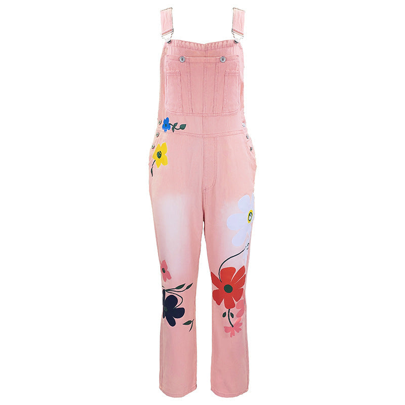 The Daisy: Printed Ripped Loose Straight-Leg High-Waist Denim Pants