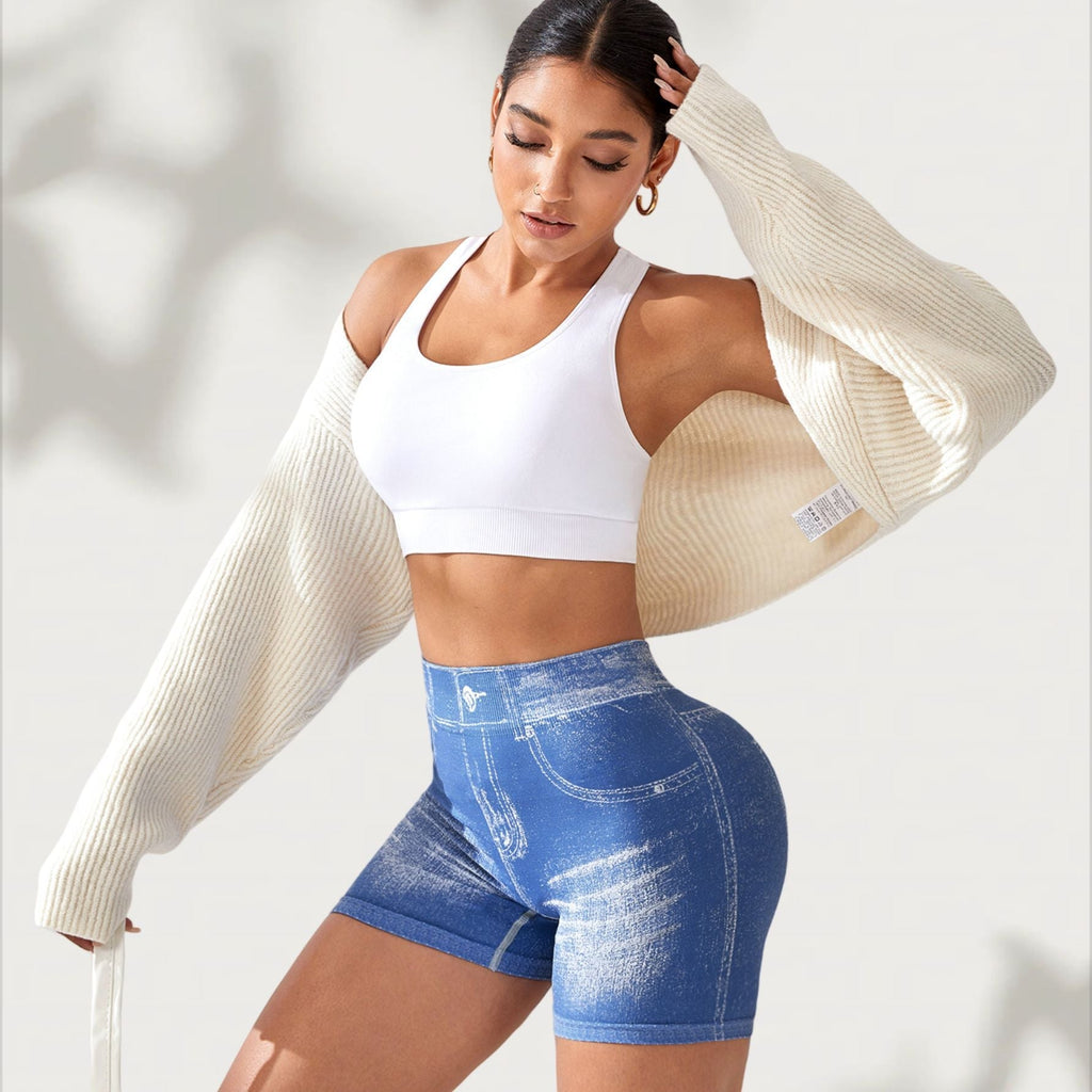 The Lift: Seamless Denim-Look Back V-Waist Hip-Lifting Yoga Shorts