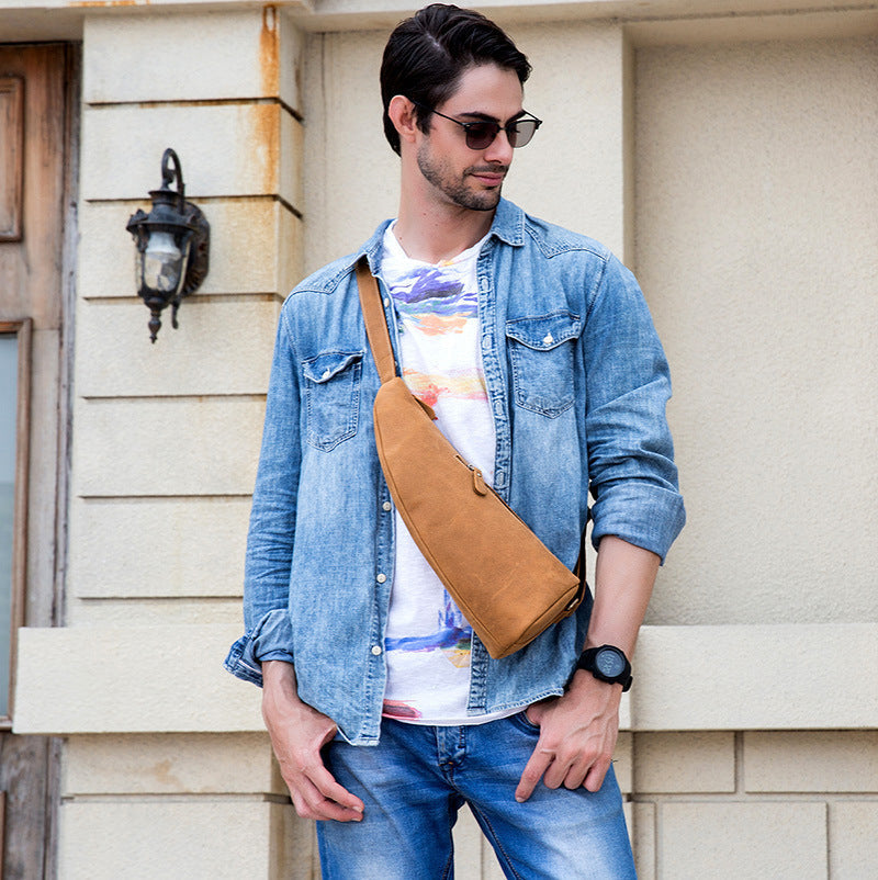 Retro Crazy Horse Leather Men's Chest Bag | Vintage Crossbody Sling