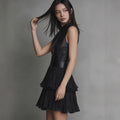 The Nocturne: PU Leather Spliced Double-Ruffle Mini Dress