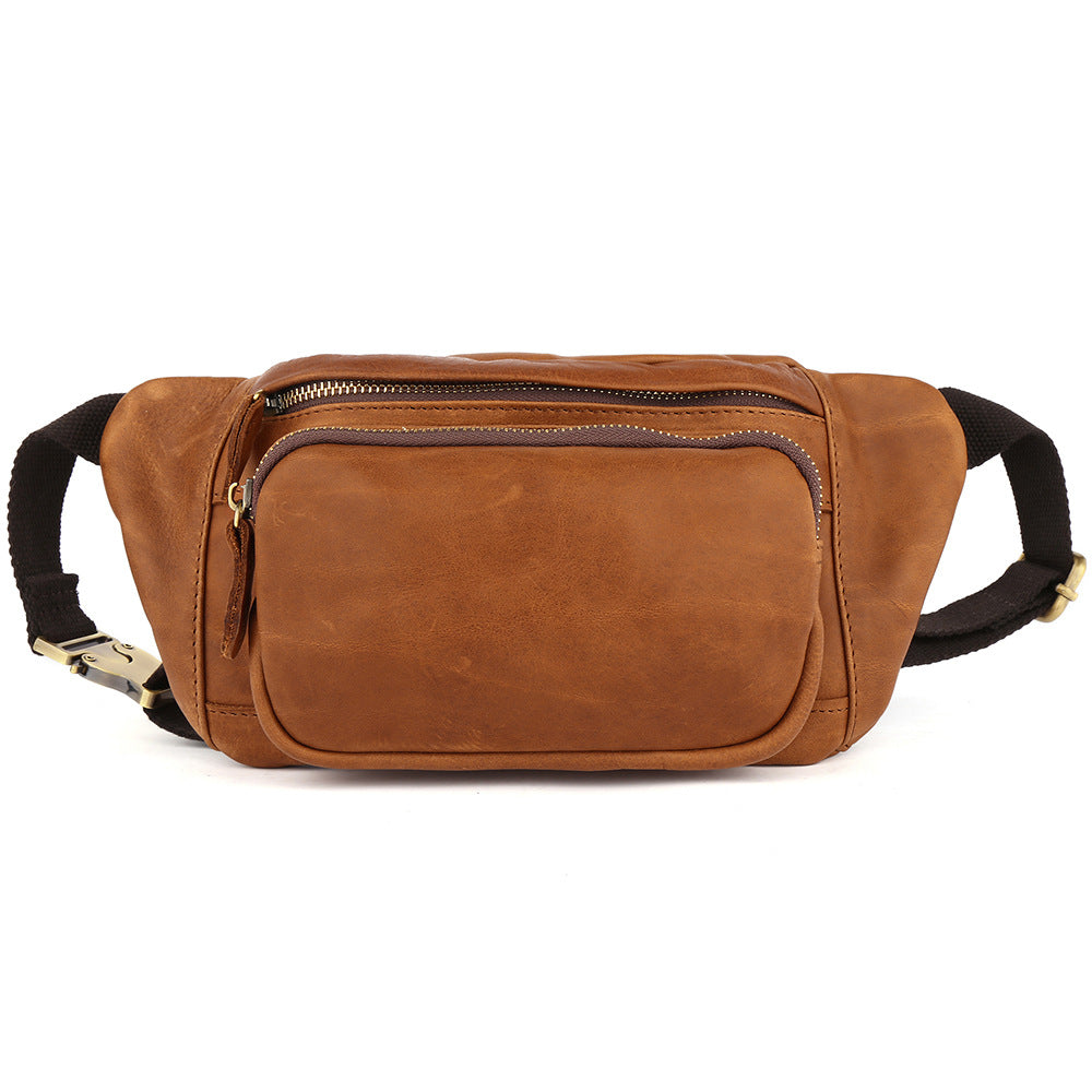 Simple Retro First-Layer Cowhide Men's Chest Bag | Vintage Crossbody Sling