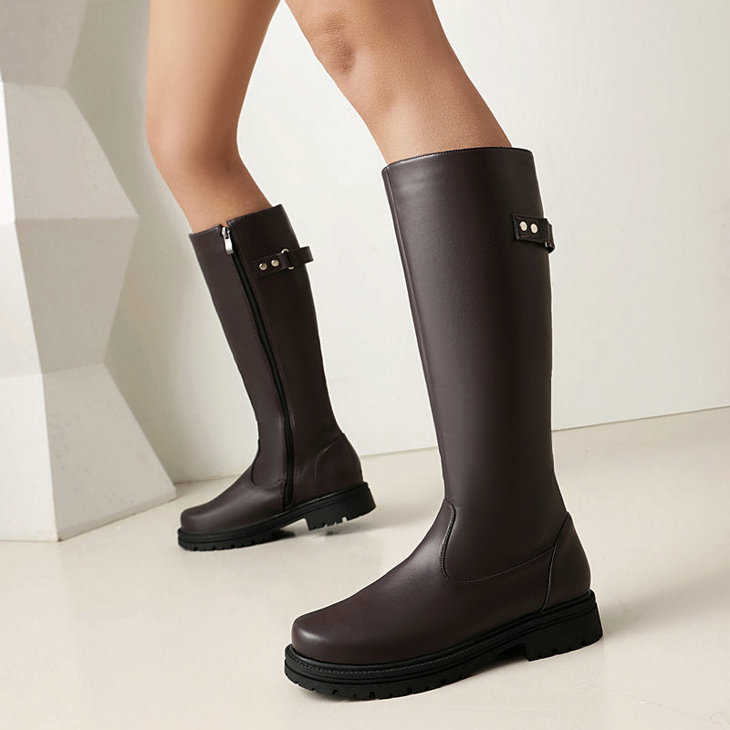 The Heritage: Retro British-Style Leather Buckle Knee Boots
