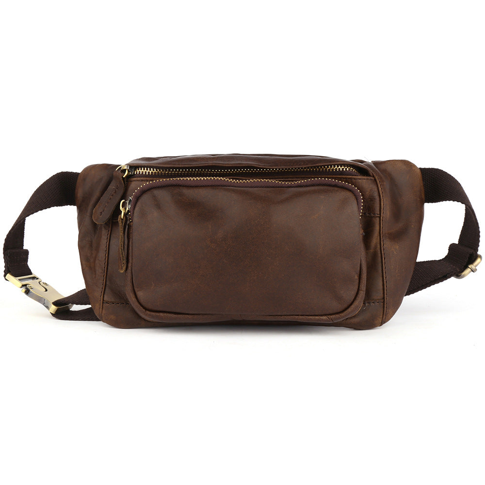 Simple Retro First-Layer Cowhide Men's Chest Bag | Vintage Crossbody Sling