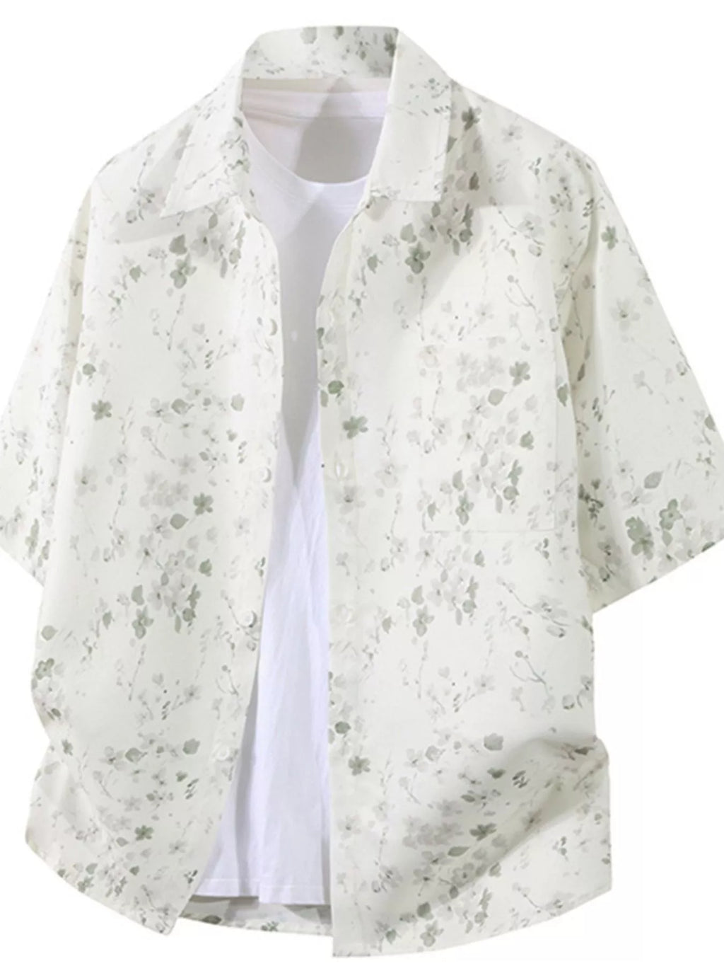 Light floral patterned jacket over a white shirt on a white background