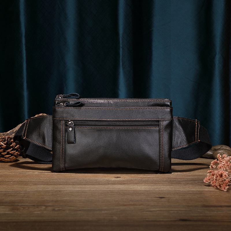 Men's Outdoor Work First-Layer Cowhide Large Capacity Waterproof Waist Bag | Leather Fanny Pack