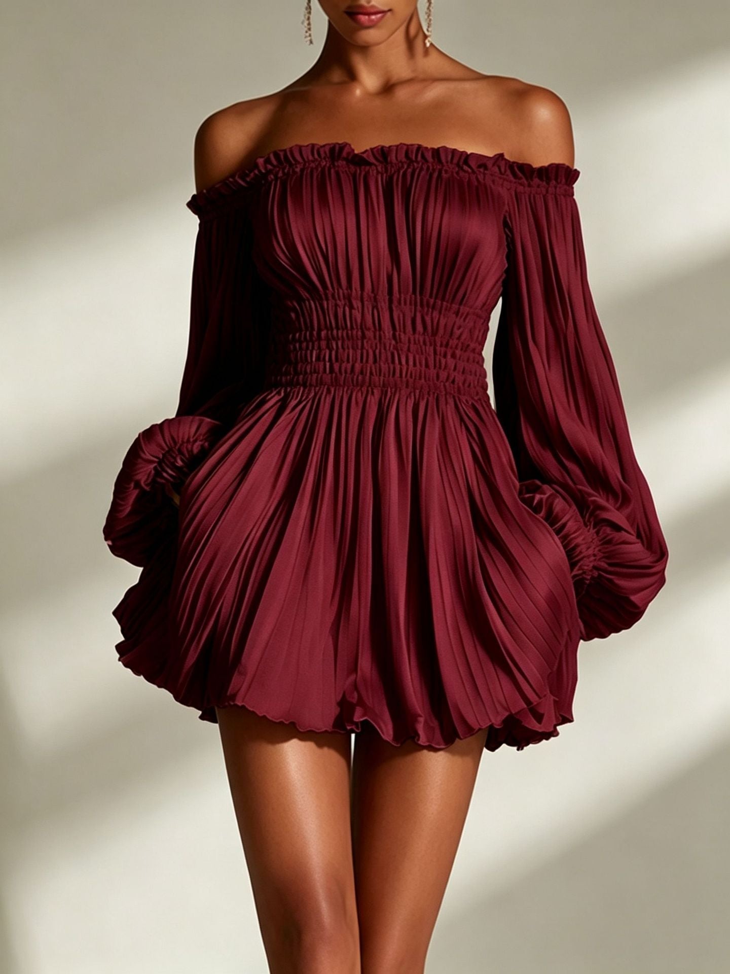 The Silhouette Luxe: Off-Shoulder Pleated Mini Dress-Blackorvani