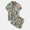 Tropical patterned shirt and shorts set on a light gray background-Black Orvani