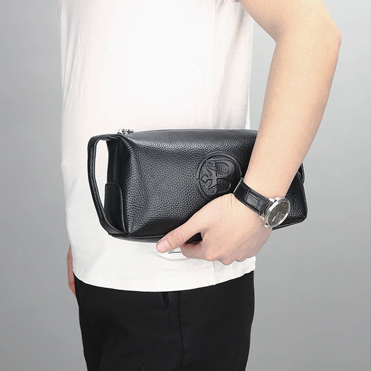 Stylish Cowhide Waterproof Leather Men's Clutch & Toiletry Bag | Daily Carry