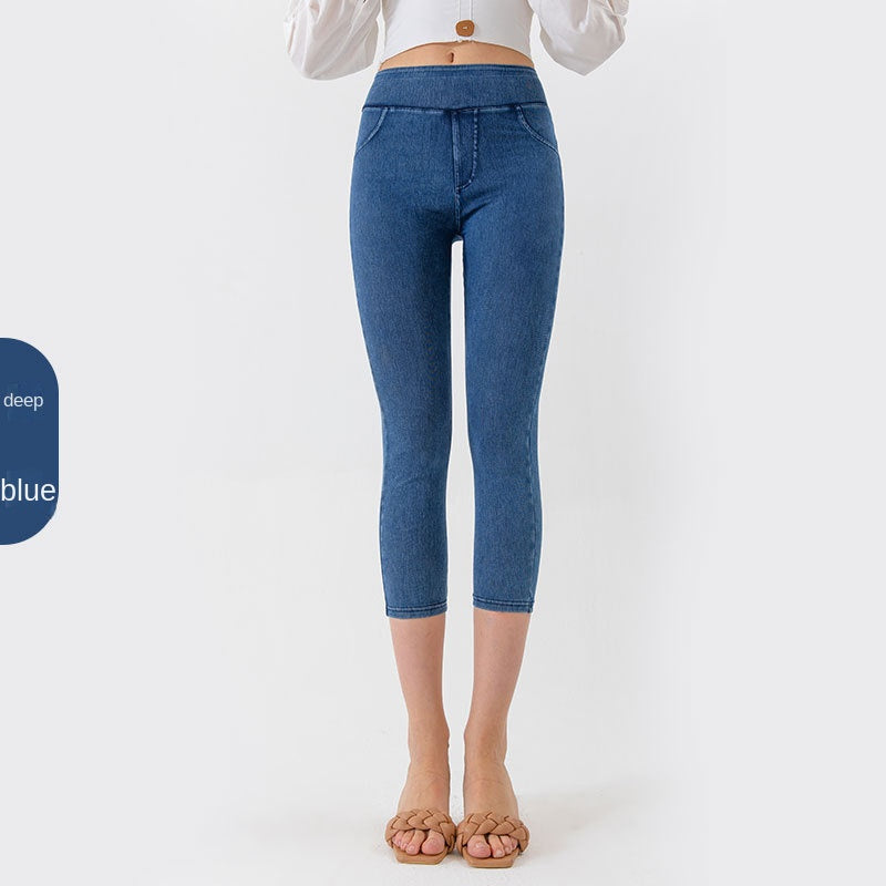 The Sculpt: Denim-Look Capri Yoga Pants with Tummy Control-Blackorvani