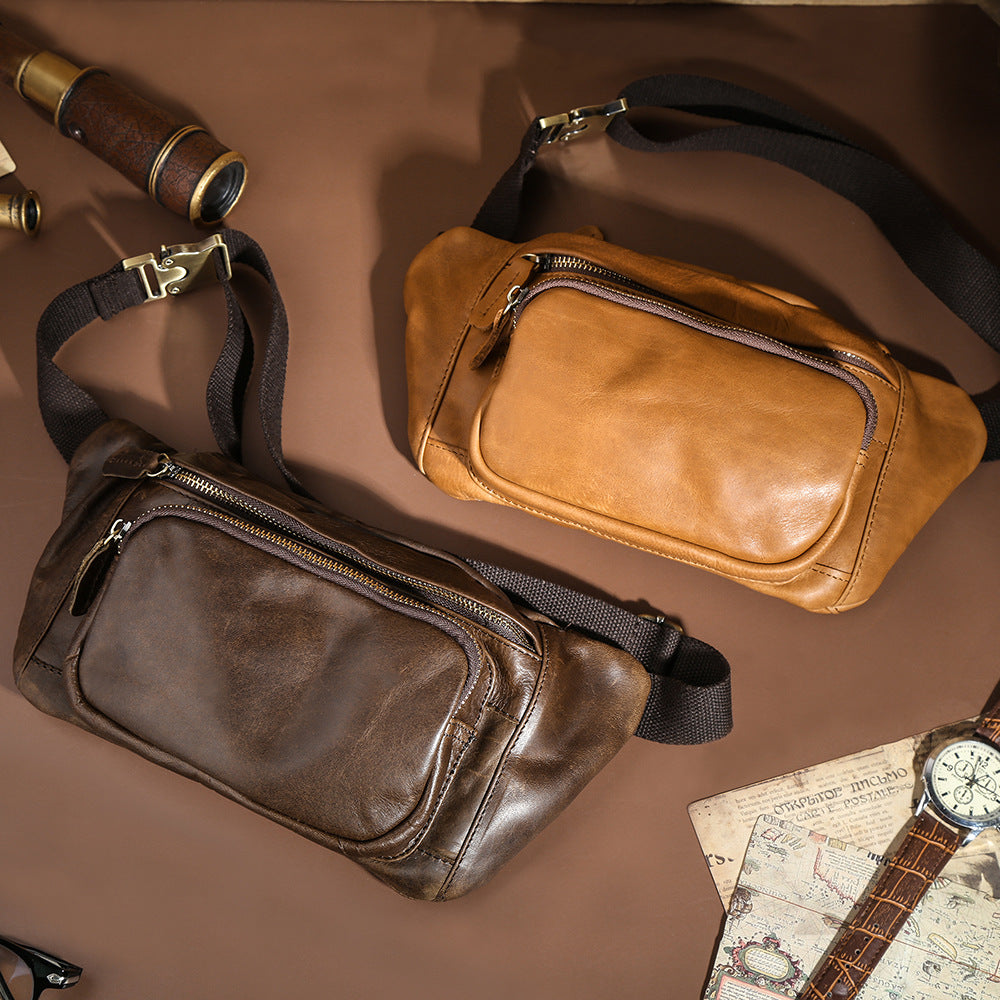 Simple Retro First-Layer Cowhide Men's Chest Bag | Vintage Crossbody Sling