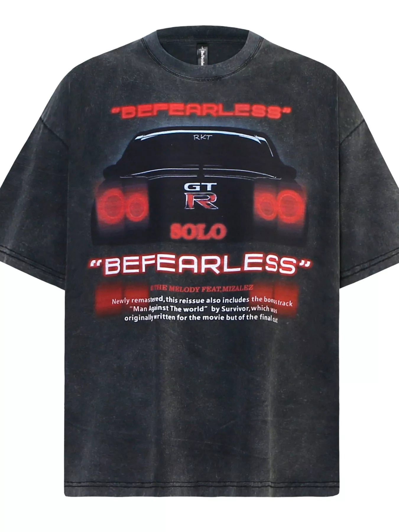 Black t-shirt with red and white graphic design on a white background-blackorvani.com