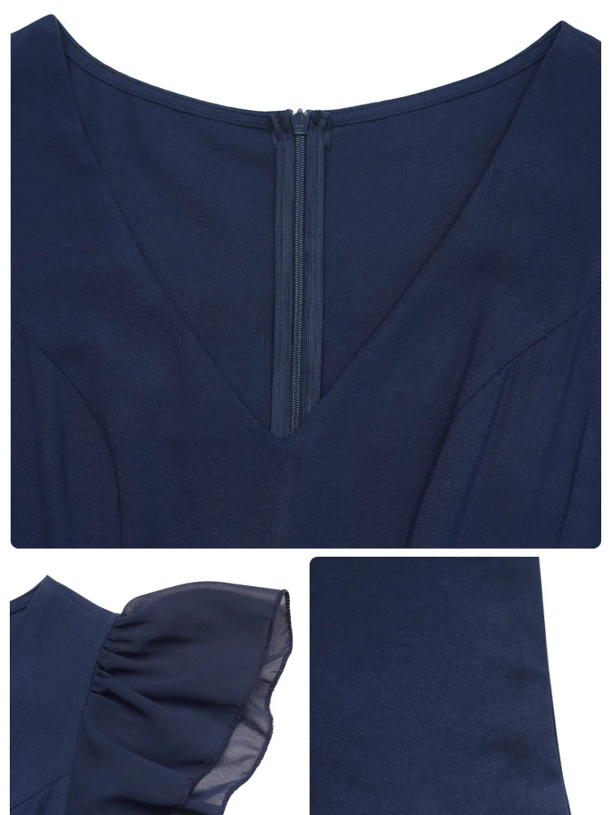 Navy blue dress with a close-up of the neckline and fabric texture-BlackOrvani
