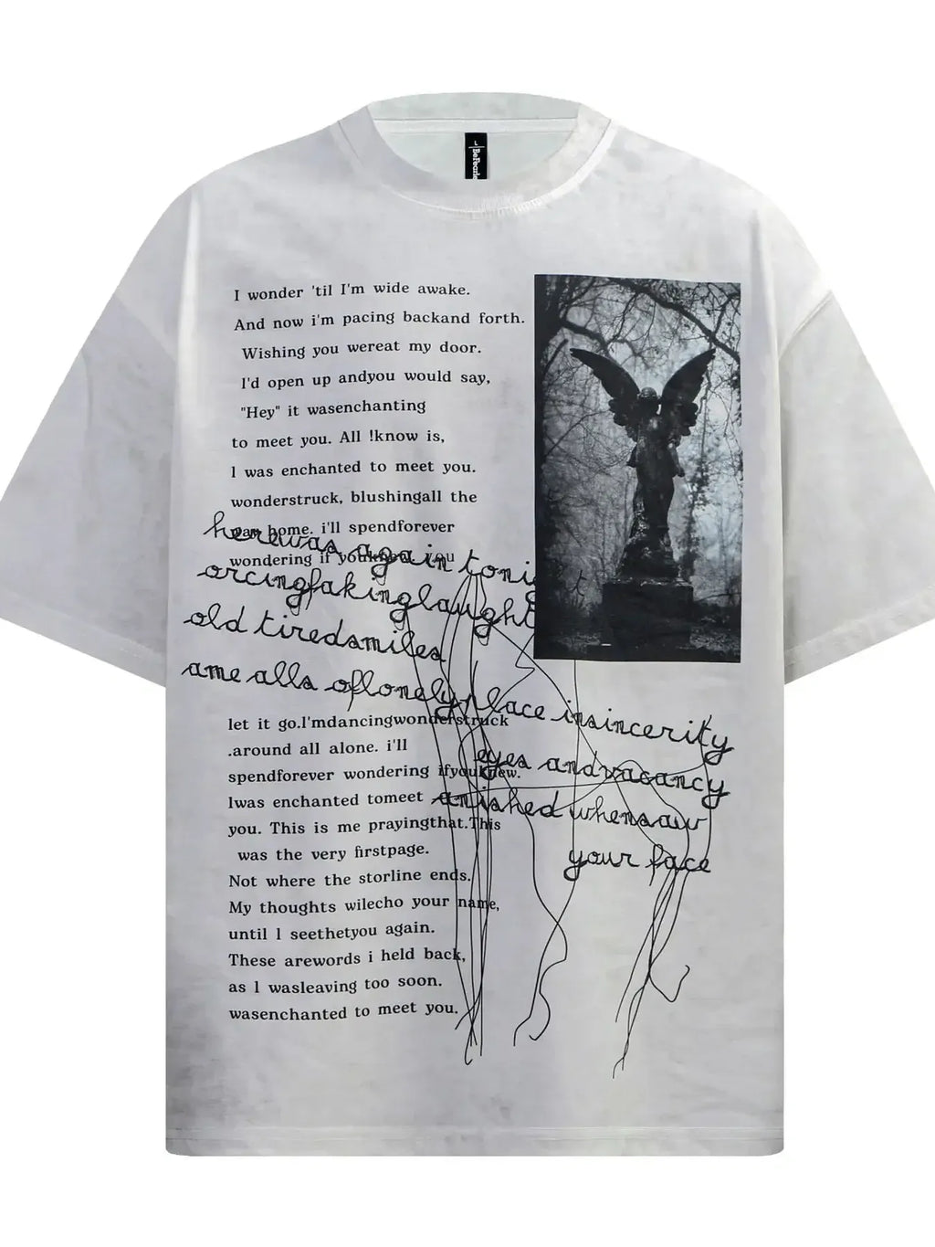 White t-shirt with black text and graphic design on a white background-blackorvani.com