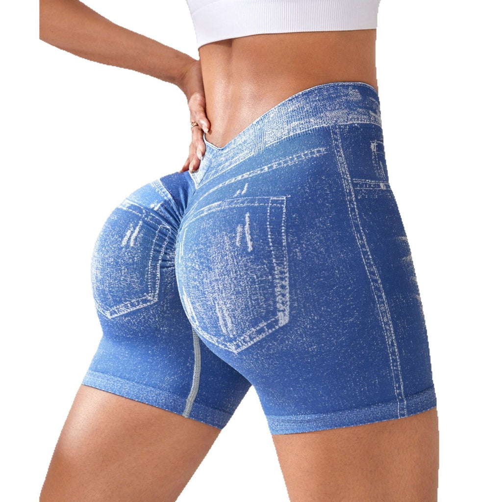 The Lift: Seamless Denim-Look Back V-Waist Hip-Lifting Yoga Shorts