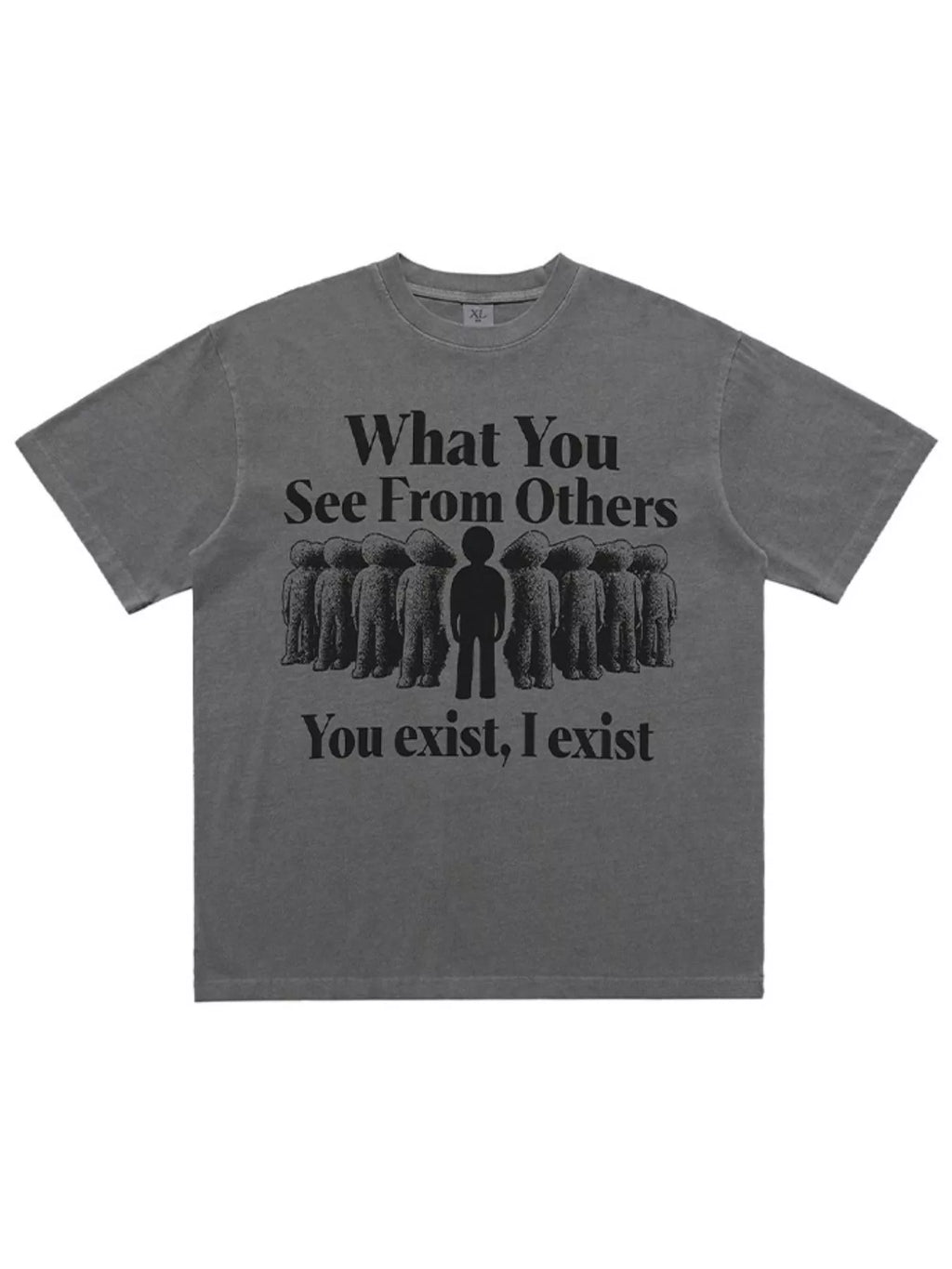 Gray t-shirt with black graphic and text on a white background-blackorvani.com