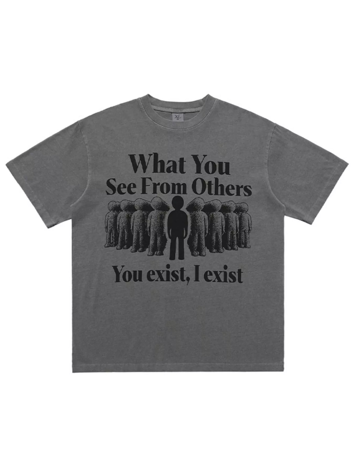 Gray t-shirt with black graphic and text on a white background-blackorvani.com