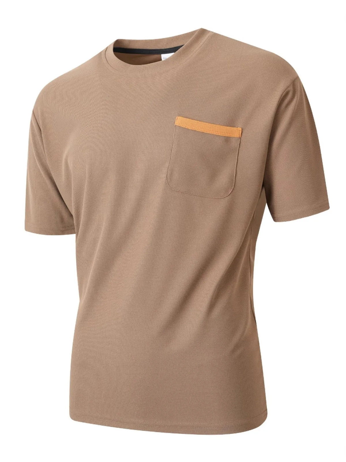 Brown t-shirt with a pocket on a white background