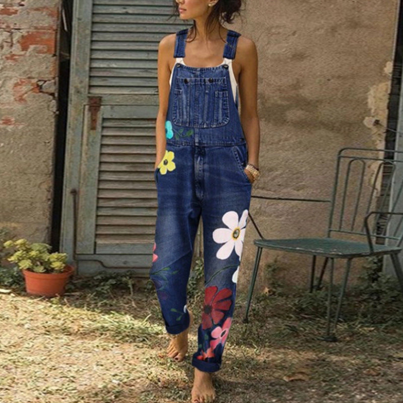 The Daisy: Printed Ripped Loose Straight-Leg High-Waist Denim Pants
