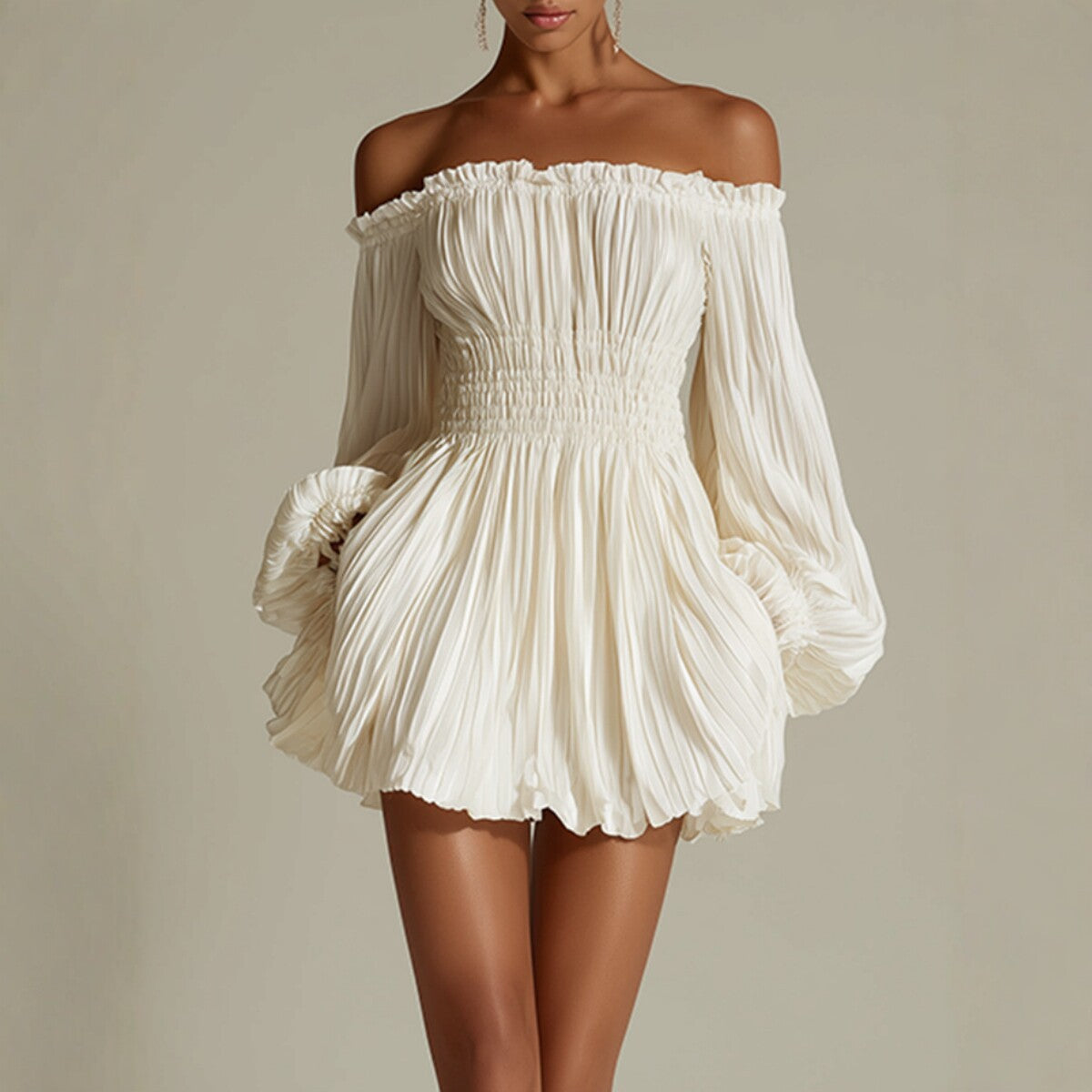 The Silhouette Luxe: Off-Shoulder Pleated Mini Dress-Blackorvani