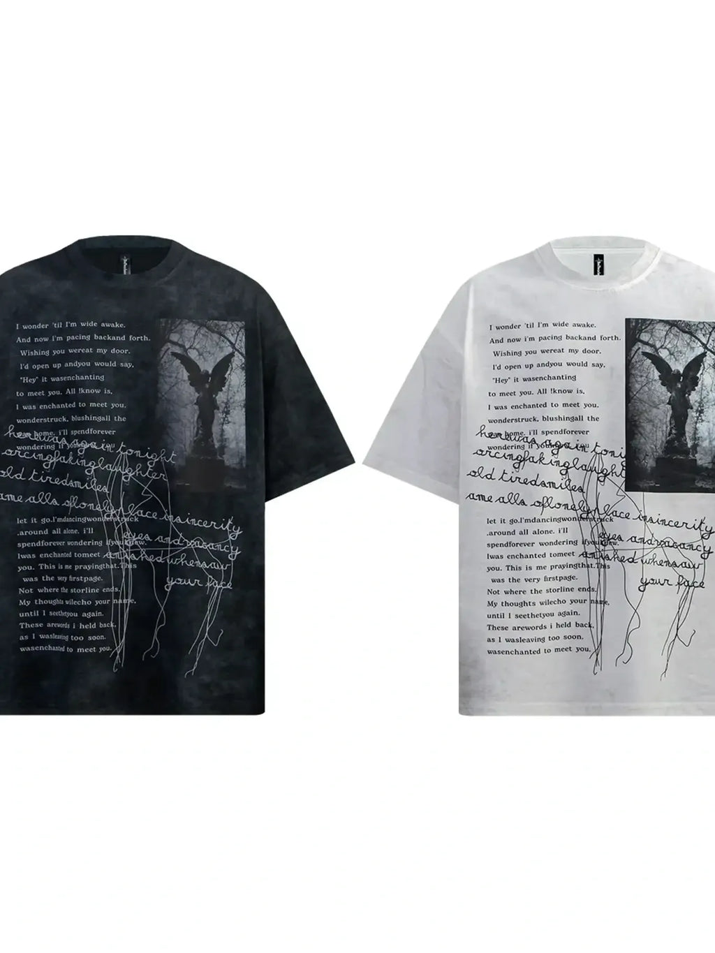 Black and white t-shirts with graphic design and text on a white background-blackorvani.com