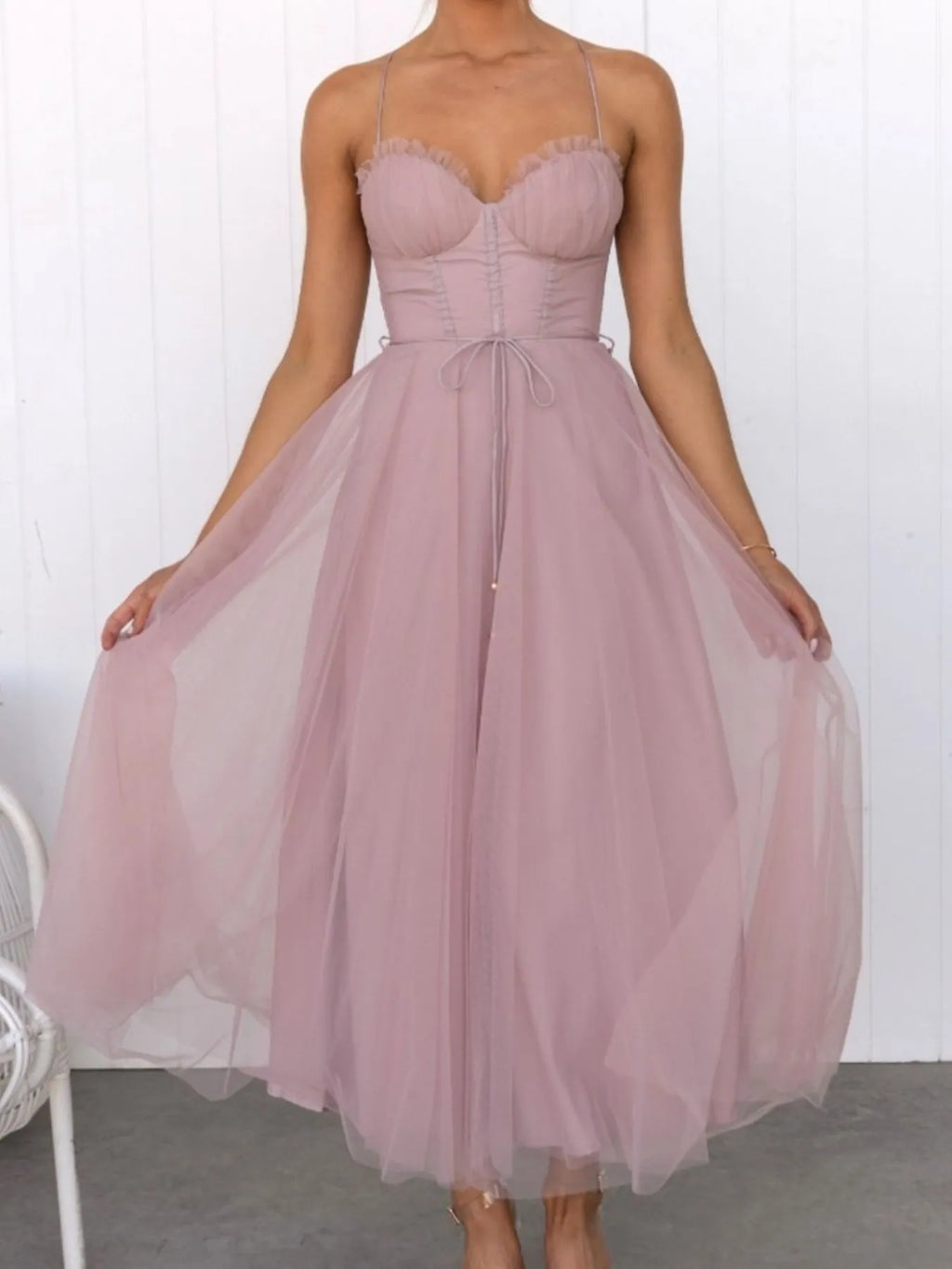 Pink dress with thin straps on a white background-blackorvani.com