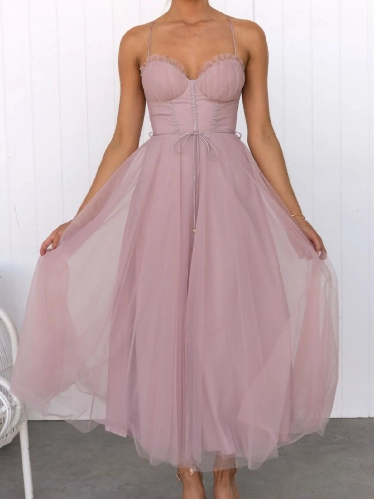 Pink dress with thin straps on a white background-blackorvani.com