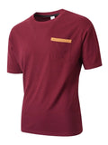 Maroon t-shirt with a yellow pocket on a white background