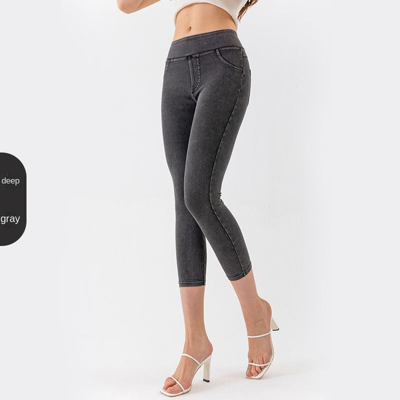 The Sculpt: Denim-Look Capri Yoga Pants with Tummy Control-Blackorvani