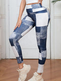 The Grid: Plaid Peach Print High-Waist Tummy Control Yoga Leggings-Blackorvani