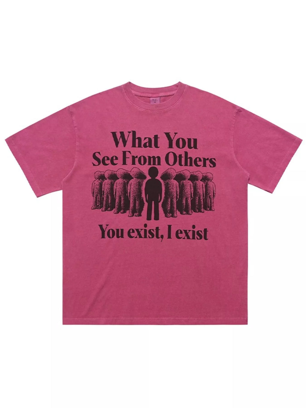 Pink t-shirt with black text and graphic on a white background-blackorvani.com