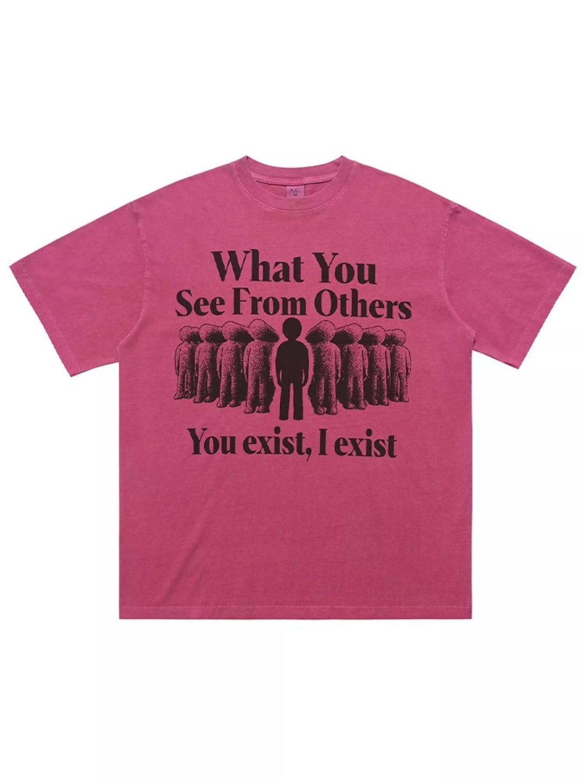Pink t-shirt with black text and graphic on a white background-blackorvani.com