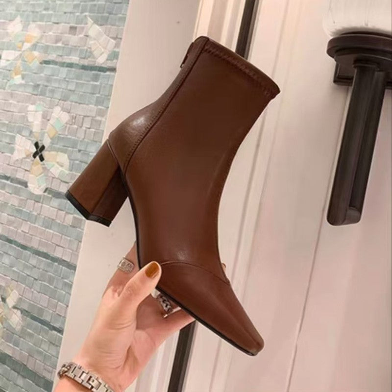 The Velvet Step: Soft Leather Zip-Back Skinny Ankle Boots