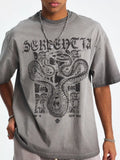 women wearing a gray t-shirt with a snake design and 'SERPENTIA' text-Black Orvani