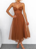 Brown sheer dress worn by a model on a white background-blackorvani.com