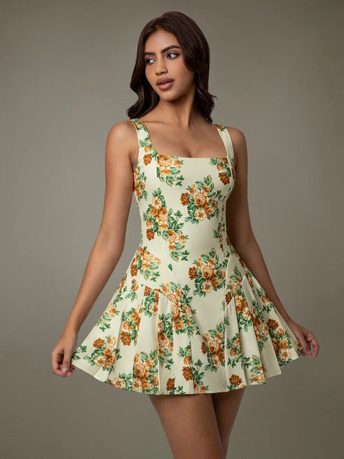 Woman wearing a floral dress against a neutral background-blackorvani