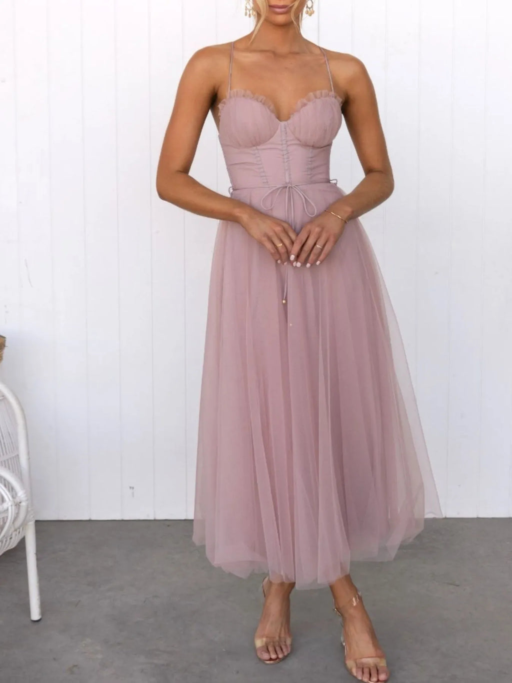 Pink dress with thin straps on a white background-blackorvani.com