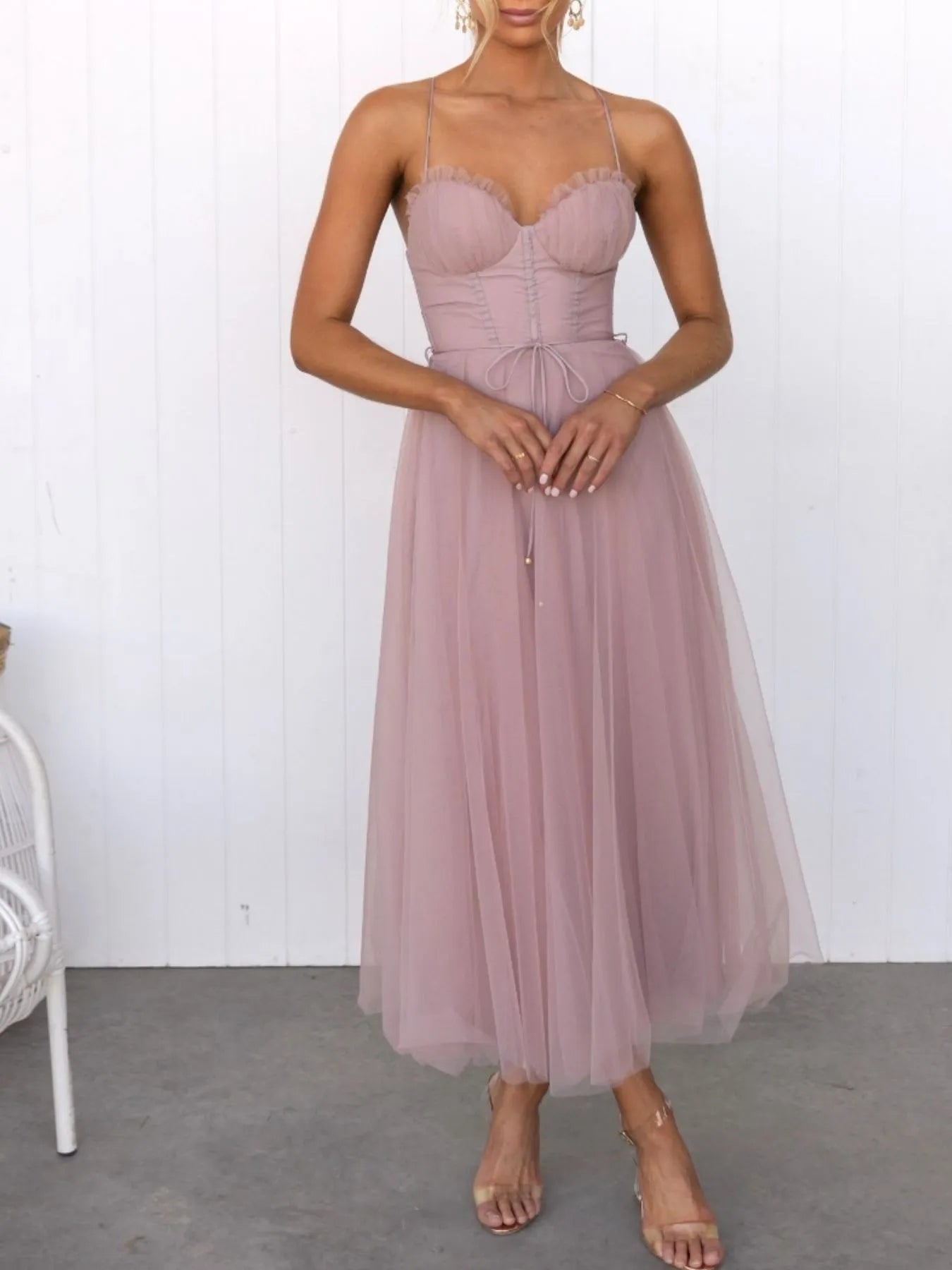 Pink dress with thin straps on a white background-blackorvani.com