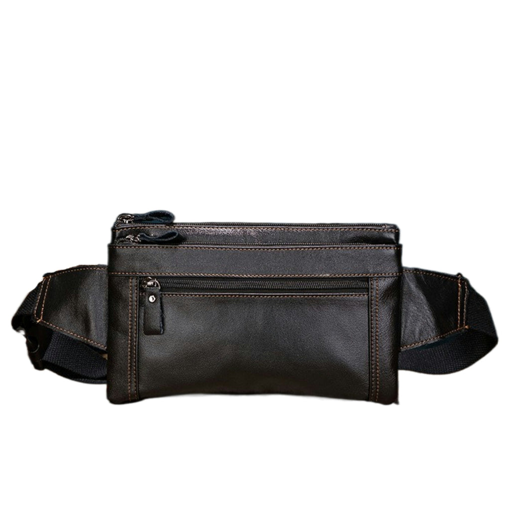 Men's Outdoor Work First-Layer Cowhide Large Capacity Waterproof Waist Bag | Leather Fanny Pack