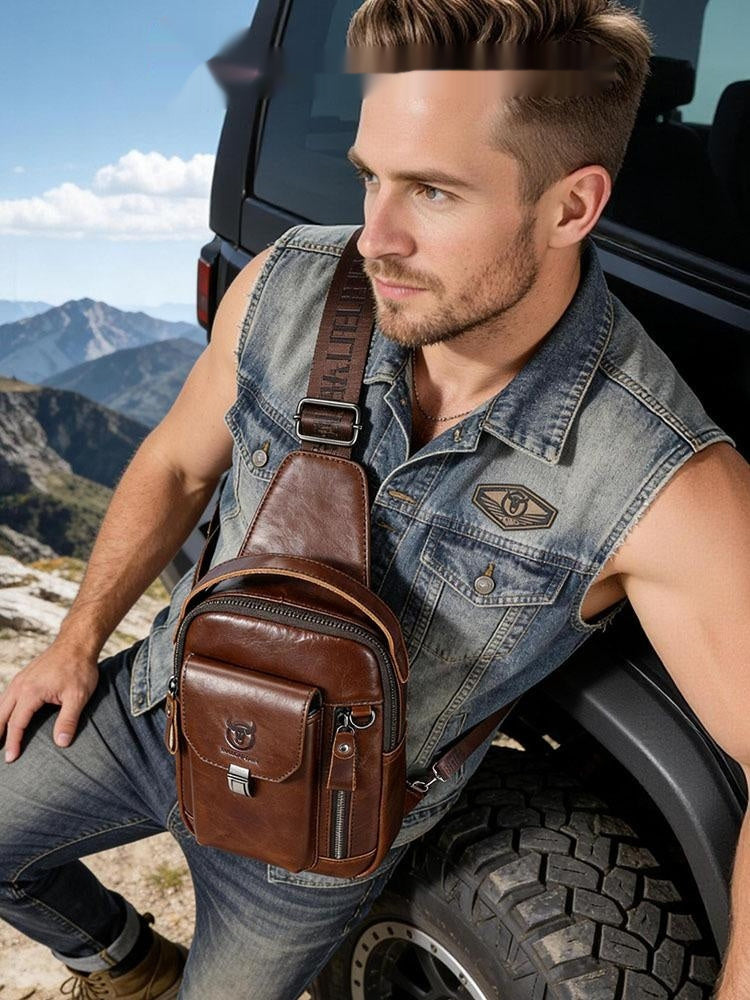 Men's Cowhide Shoulder Crossbody Bag | Vintage Leather Sling Pack