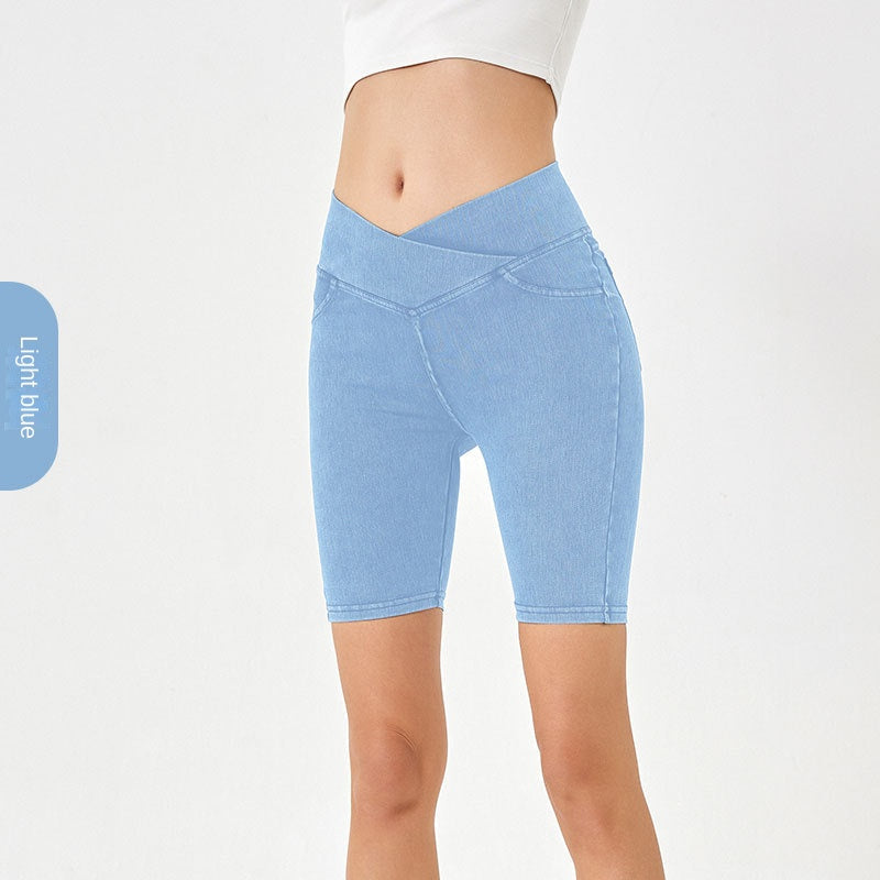The Contour: High-Waist Stretchy Crossover Fitness Shorts
