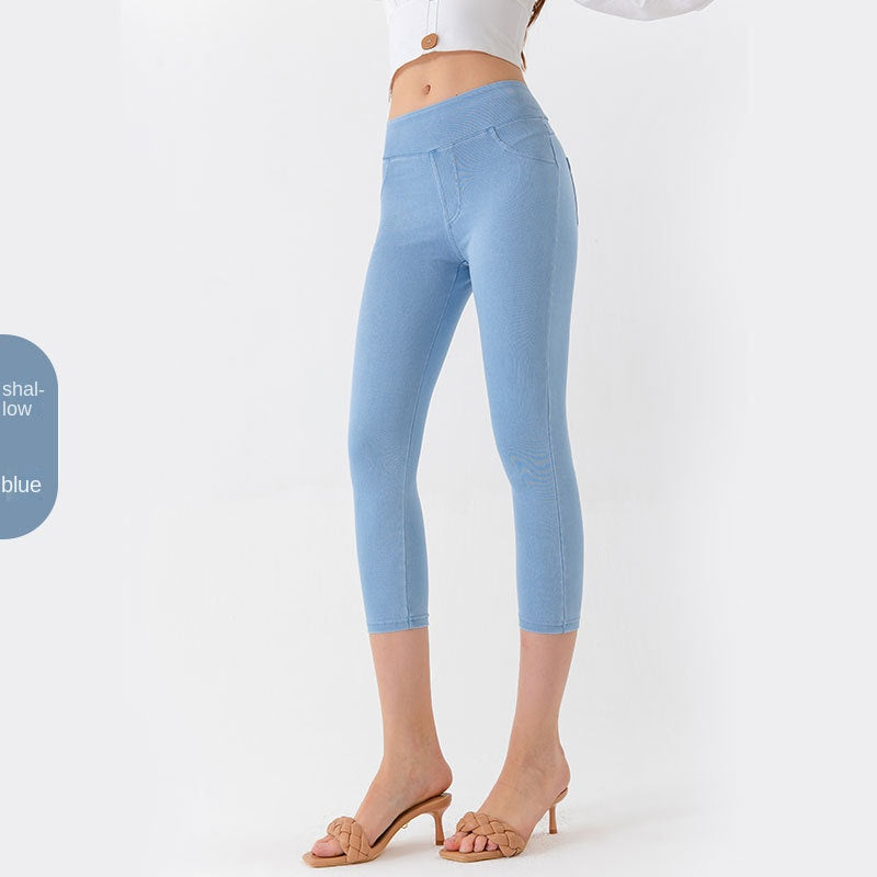 The Sculpt: Denim-Look Capri Yoga Pants with Tummy Control-Blackorvani