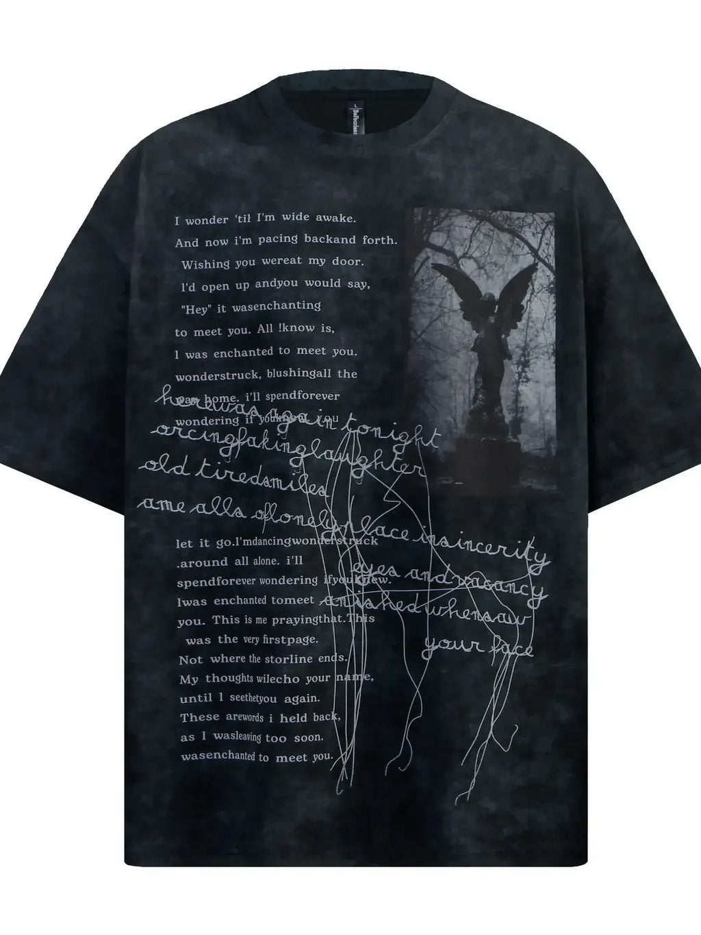 Black t-shirt with white text and graphic design on a white background-blackorvani.com