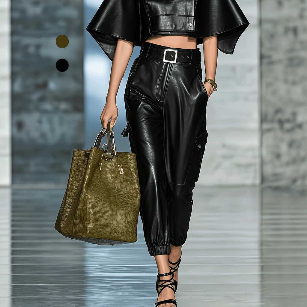 The Urban Edge: PU Leather Streetwear Cargo Pants